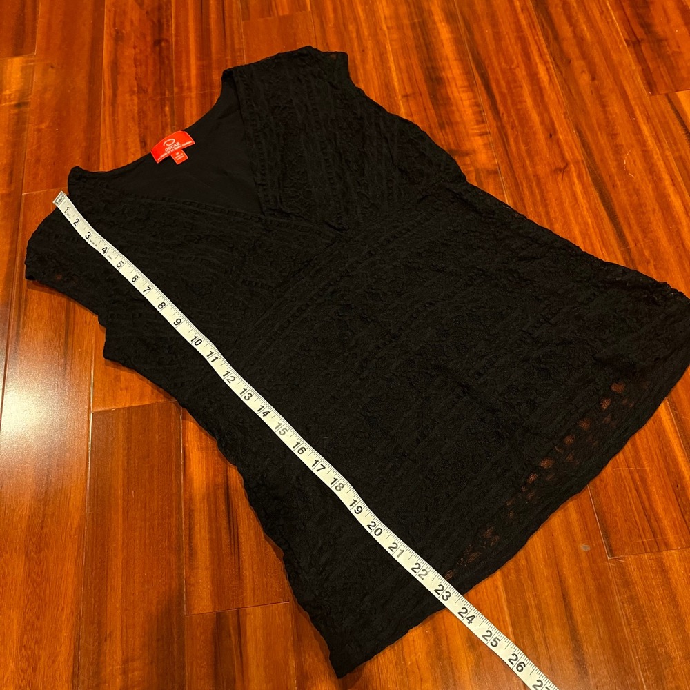 Oscar de la Renta Y2K Top Black‎ Lace V-Neck Sleeveless Cap Sleeve Size Medium - Picture 5 of 8